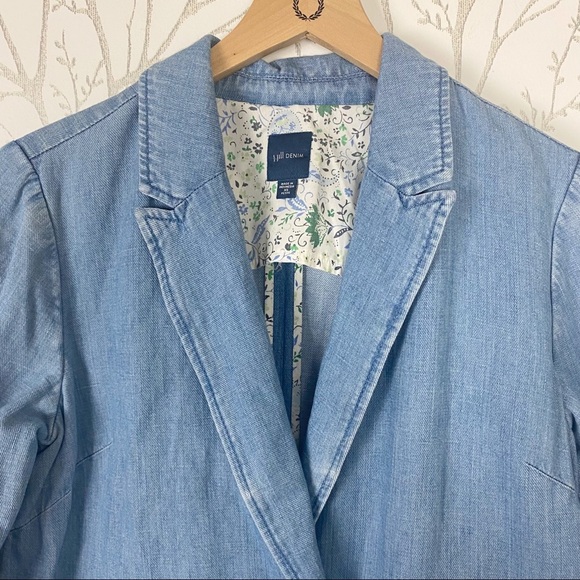 J. JILL Denim Cotton Linen 2-Button Blazer Shacket Jacket XS Contrast cuffs - Picture 4 of 14